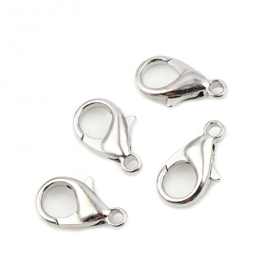 Picture of Zinc Based Alloy Lobster Clasp Findings Silver Tone 14mm x 8mm, 20 PCs