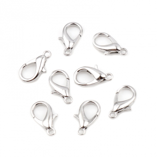 Picture of Zinc Based Alloy Lobster Clasp Findings Silver Tone 16mm x 8mm, 20 PCs