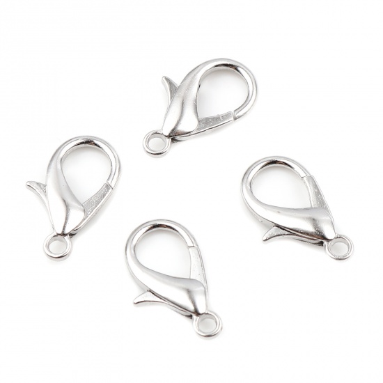 Picture of Zinc Based Alloy Lobster Clasp Findings Silver Tone 21mm x 11mm, 20 PCs