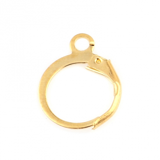 Picture of Brass Hoop Earrings Gold Plated Circle Ring W/ Loop 15mm x 13mm, Post/ Wire Size: (19 gauge), 50 PCs                                                                                                                                                          
