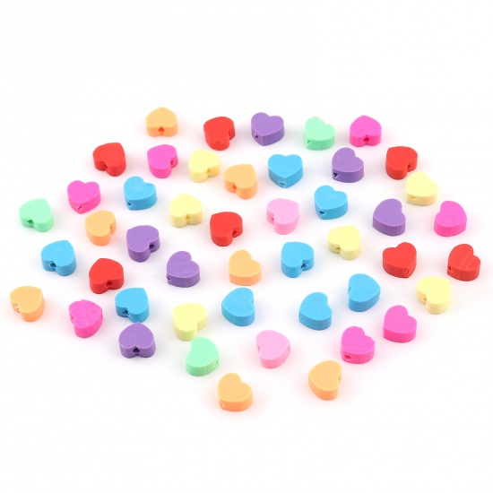 Picture of Polymer Clay Beads Heart At Random Color About 10mm x 9mm, Hole: Approx 1.5mm, 50 PCs