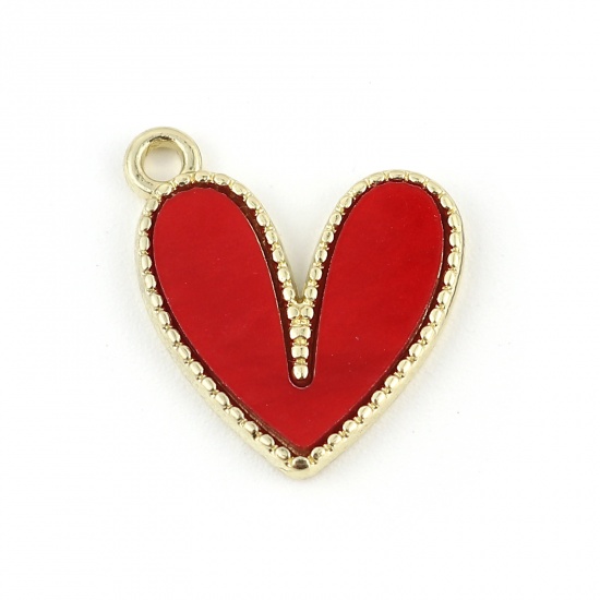 Picture of Zinc Based Alloy & Acrylic Charms Heart Gold Plated Red 18mm x 15mm, 10 PCs