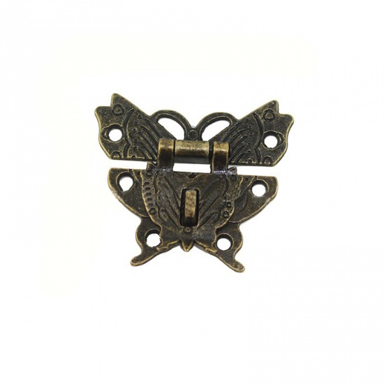 Imagen de Antique Bronze - Zinc Based Alloy Cabinet Box Lock Catch Latches Butterfly DIY Accessories 5x4.3cm, 2 PCs