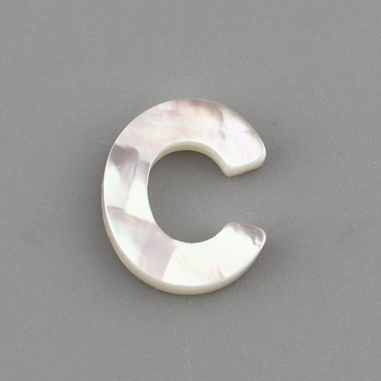 Picture of Shell Loose Beads Capital Alphabet/ Letter Creamy-White Message " C " About 10mm x 8mm, Hole:Approx 0.5mm, 1 Piece