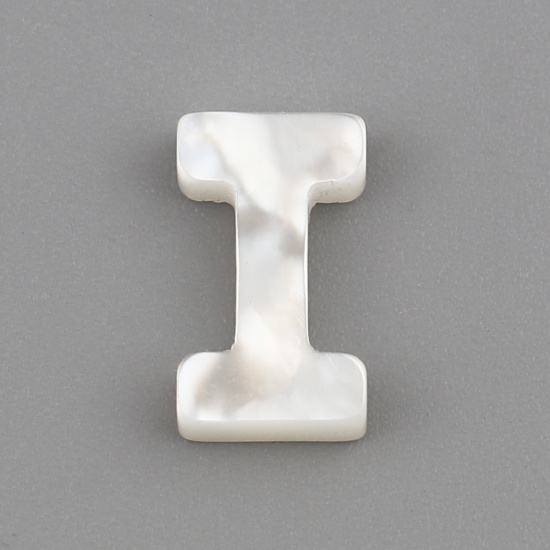 Picture of Shell Loose Beads Capital Alphabet/ Letter Creamy-White Message " I " About 10mm x 6mm, Hole:Approx 0.5mm, 1 Piece