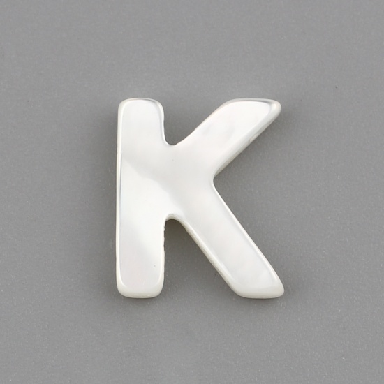 Picture of Shell Loose Beads Capital Alphabet/ Letter Creamy-White Message " K " About 10mm x 8mm, Hole:Approx 0.5mm, 1 Piece