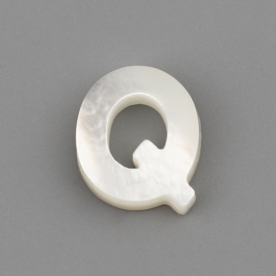 Picture of Shell Loose Beads Capital Alphabet/ Letter Creamy-White Message " Q " About 10mm x 9mm, Hole:Approx 0.5mm, 1 Piece