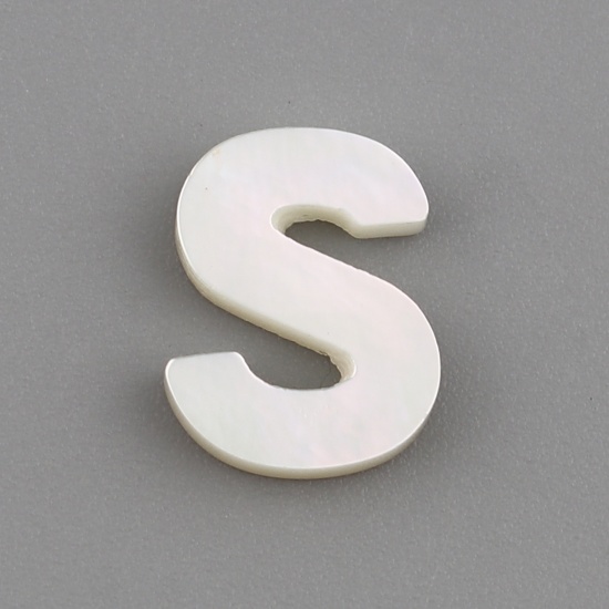 Picture of Shell Loose Beads Capital Alphabet/ Letter Creamy-White Message " S " About 10mm x 8mm, Hole:Approx 0.5mm, 1 Piece
