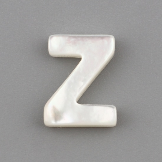 Picture of Shell Loose Beads Capital Alphabet/ Letter Creamy-White Message " Z " About 10mm x 8mm, Hole:Approx 0.5mm, 1 Piece
