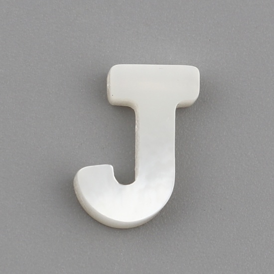 Picture of Shell Loose Beads Capital Alphabet/ Letter Creamy-White Message " J " About 10mm x 6mm, Hole:Approx 0.5mm, 1 Piece