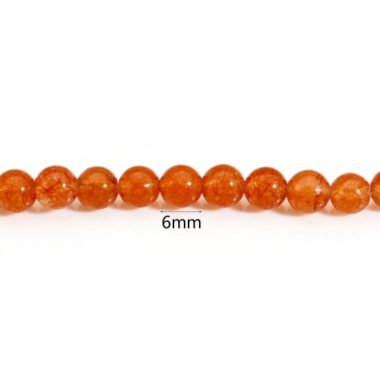 Picture of 1 Strand ( 64 PCs/Strand) (Grade B) Agate ( Natural Dyed ) Loose Beads For DIY Charm Jewelry Making Round Orange-red About 6mm Dia, Hole: Approx 1.2mm, 38.2cm(15") long