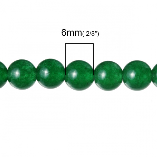 Image de (Classement B) Perles en Agate (Naturel/Teint) Rond Vert Foncé 6mm Dia, Taille de Trou: 1.2mm, 38.3cm long, 1 Enfilade