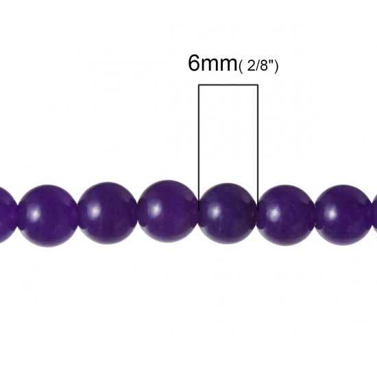 (グレードB) 瑪瑙 (天然/染め) ビーズ 円形 深紫色 約 6mm直径、穴：約 1.2mm、38.6cm 長さ、1 連 (約 65 個 /一連) の画像