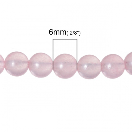 (グレードB) 瑪瑙 (天然/染め) ビーズ 円形 ピンク 約 6mm直径、穴：約 1.2mm、38.4cm 長さ、1 連 (約 62 個 /一連) の画像
