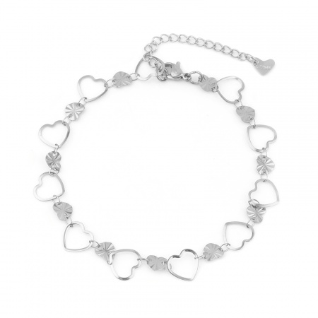 Bild von Großhandel Herz 304 Edelstahl Fußketten, Silberfarbe Frauen Stilvoll Minimalistisch Geschenk Schmuckbedarf, 23cm lang, 1 Strang