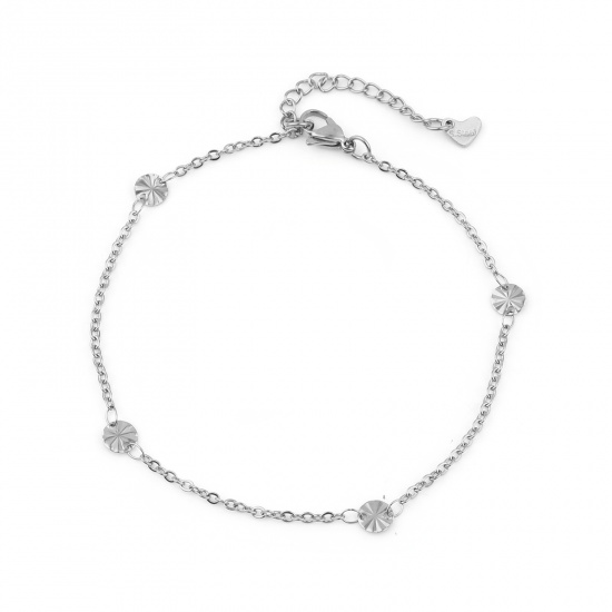 Picture of 304 Stainless Steel Stylish Anklet Silver Tone Round 23.5cm(9 2/8") long, 1 Piece