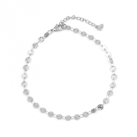 Picture of 304 Stainless Steel Stylish Anklet Silver Tone Round 25cm(9 7/8") long, 1 Piece