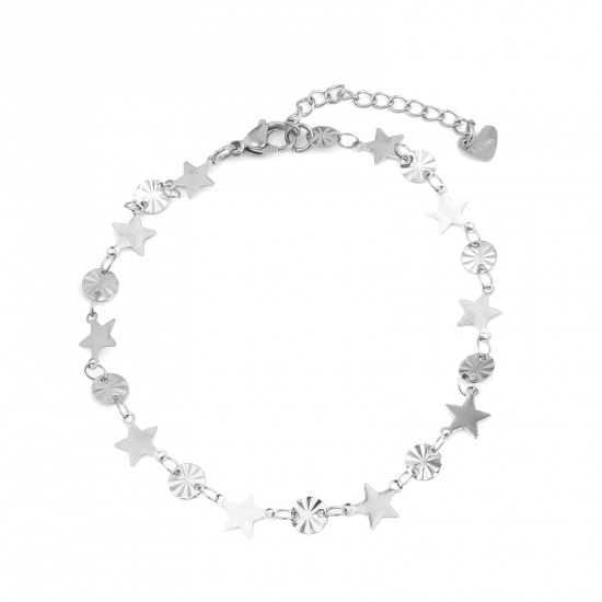 Picture of 304 Stainless Steel Stylish Anklet Silver Tone Round Star 22.5cm(8 7/8") long, 1 Piece