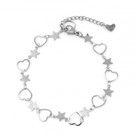 Bild von Großhandel Herz Stern 304 Edelstahl Fußketten, Silberfarbe Frauen Stilvoll Minimalistisch Geschenk Schmuckbedarf, 23cm lang, 1 Strang