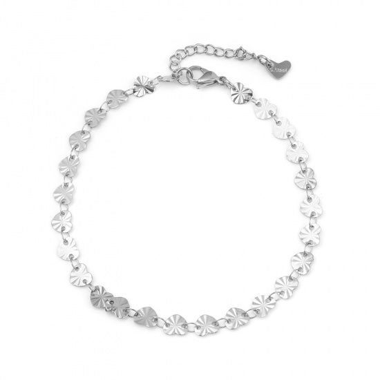Picture of 304 Stainless Steel Stylish Anklet Silver Tone Heart 23cm(9") long, 1 Piece