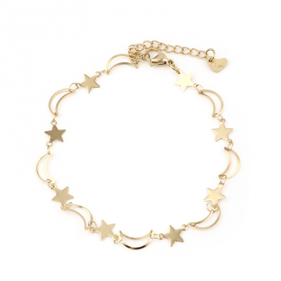 Picture of 304 Stainless Steel Stylish Anklet Gold Plated Star Moon 22.5cm(8 7/8") long, 1 Piece