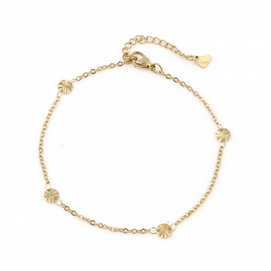 Picture of 1 Piece Vacuum Plating 304 Stainless Steel Stylish Anklet Gold Plated Round 23.5cm(9 2/8") long