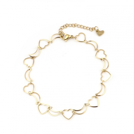 Bild von Großhandel Herz Mond 304 Edelstahl Fußketten, Vergoldet Vakuumbeschichtung, Frauen Stilvoll Minimalistisch Geschenk Schmuckbedarf, 22.5cm lang, 1 Strang