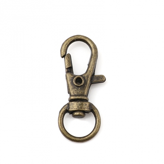 Picture of Zinc Based Alloy Lobster Clasp Findings Antique Bronze 32mm x 13mm, 1 Packet (Approx 10 PCs/Packet)
