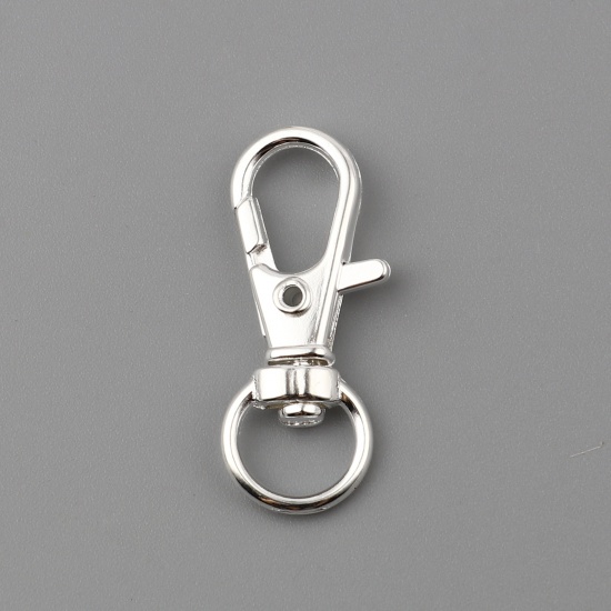 Picture of Zinc Based Alloy Lobster Clasp Findings Silver Plated 32mm x 13mm, 1 Packet (Approx 10 PCs/Packet)