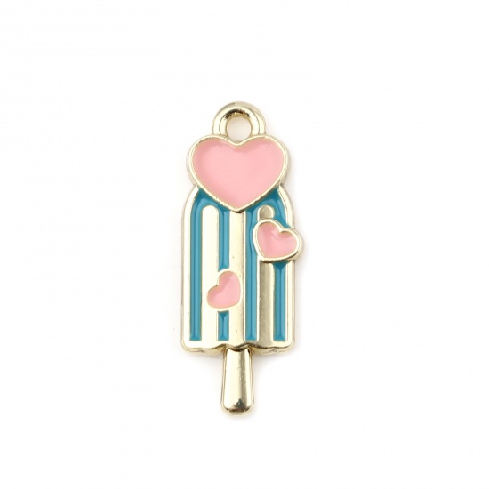 Picture of Zinc Based Alloy Charms Ice Lolly Gold Plated Blue & Pink Enamel 22mm x 9mm, 5 PCs