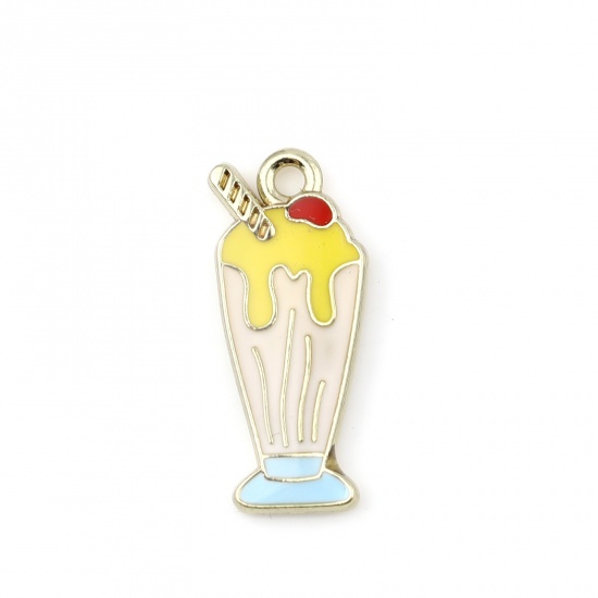Picture of Zinc Based Alloy Charms Ice Cream Gold Plated White & Yellow Enamel 21mm x 9mm, 5 PCs