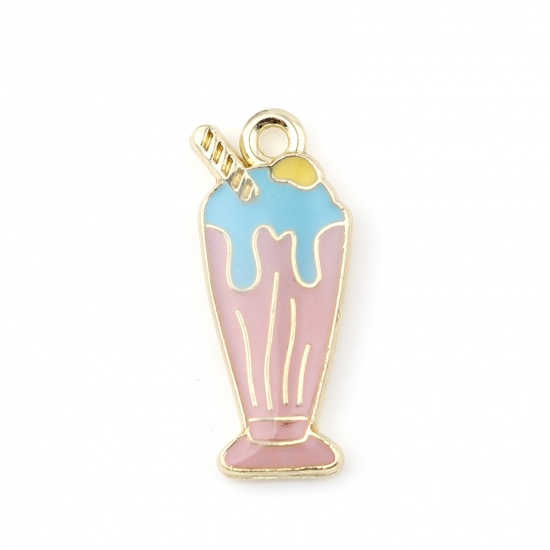Picture of Zinc Based Alloy Charms Ice Cream Gold Plated Blue & Pink Enamel 21mm x 9mm, 5 PCs