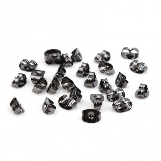 Picture of 304 Stainless Steel Ear Nuts Post Stopper Earring Findings Butterfly Animal Black 6mm x 4mm, 100 PCs