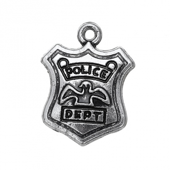 Picture of Zinc Based Alloy Charms Antique Silver Color United States Police Logo 10 PCs