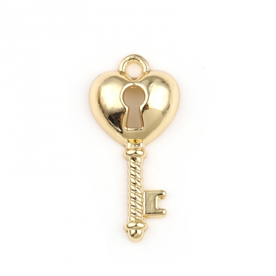 Picture of Zinc Based Alloy Charms Heart Gold Plated Key 25mm x 12mm, 5 PCs