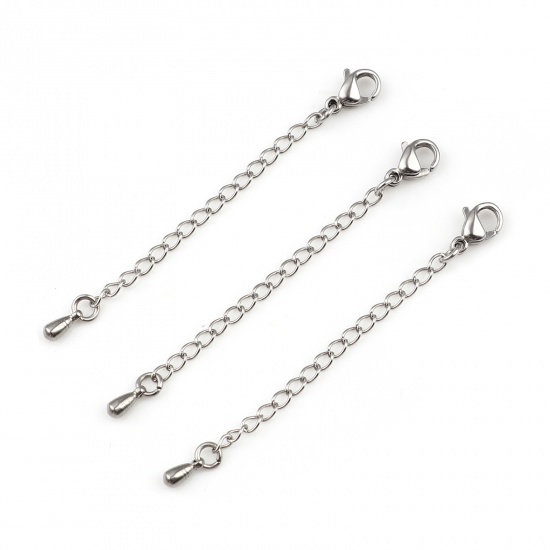 Picture of Stainless Steel Extender Chain For Jewelry Necklace Bracelet Silver Tone Lobster Clasp Drop 6cm(2 3/8") long, 5 PCs