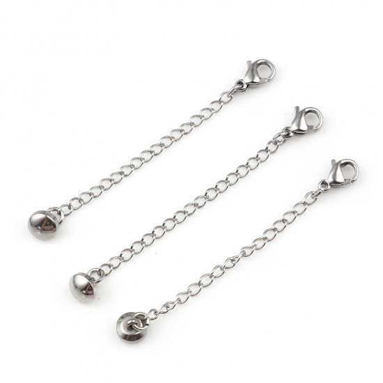 Picture of Stainless Steel Extender Chain For Jewelry Necklace Bracelet Silver Tone Lobster Clasp Round 6cm(2 3/8") long, 5 PCs