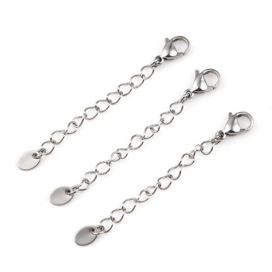 Picture of Stainless Steel Extender Chain For Jewelry Necklace Bracelet Silver Tone Lobster Clasp Oval 6cm(2 3/8") long, 5 PCs