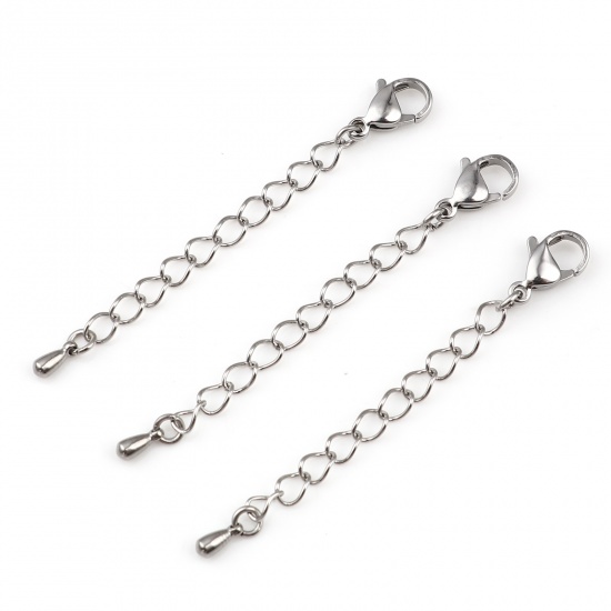 Picture of Stainless Steel Extender Chain For Jewelry Necklace Bracelet Silver Tone Lobster Clasp Drop 6cm(2 3/8") long, 5 PCs