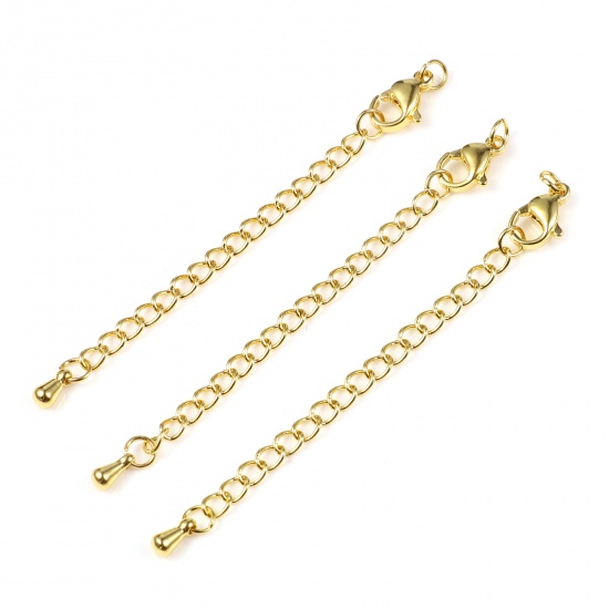 Picture of 5 PCs Stainless Steel Extender Chain For Necklace Bracelet Jewelry Making 18K Gold Color Lobster Clasp Drop 7cm(2 6/8") long