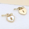 Picture of Brass Charms 18K Real Gold Plated White Heart Key Clear Rhinestone 12mm x 10mm, 1 Piece                                                                                                                                                                       