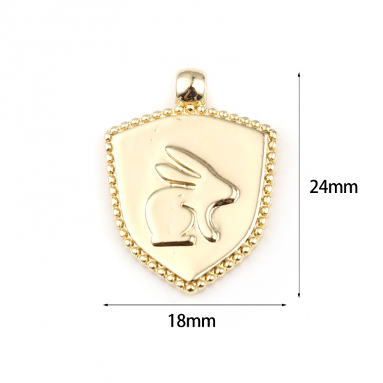 Picture of Brass Charms 18K Real Gold Plated Shield Rabbit 24mm x 18mm, 2 PCs                                                                                                                                                                                            