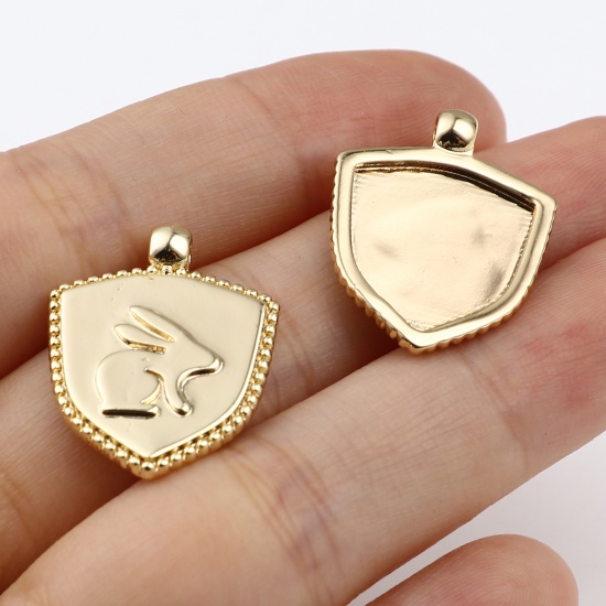Picture of Brass Charms 18K Real Gold Plated Shield Rabbit 24mm x 18mm, 2 PCs                                                                                                                                                                                            