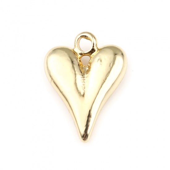 Image de Breloques La Saint Valentin en Laiton Cœur Plaqué Or Véritable 18K 14mm x 10mm, 2 Pcs