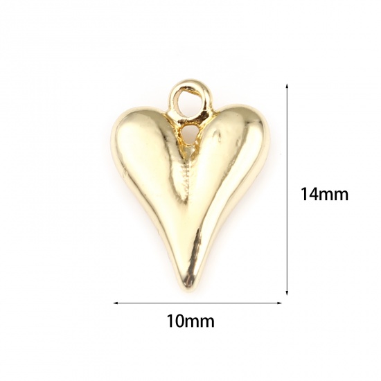 Image de Breloques La Saint Valentin en Laiton Cœur Plaqué Or Véritable 18K 14mm x 10mm, 2 Pcs