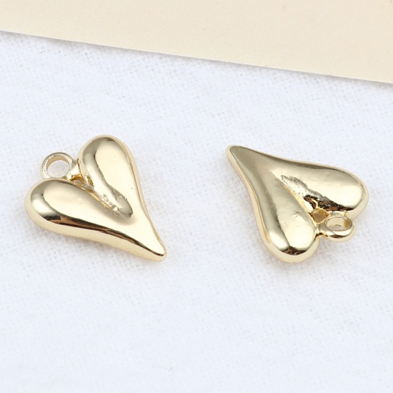Image de Breloques La Saint Valentin en Laiton Cœur Plaqué Or Véritable 18K 14mm x 10mm, 2 Pcs