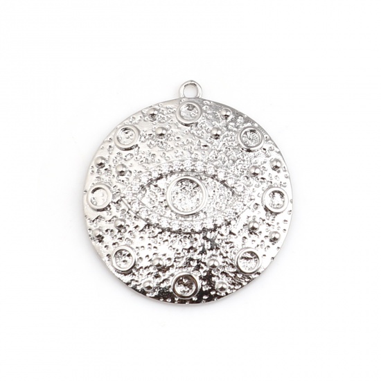 Immagine di Ottone Charms 18K Vero Platino Placcato Tondo Occhi 24mm x 22mm, 1 Pz