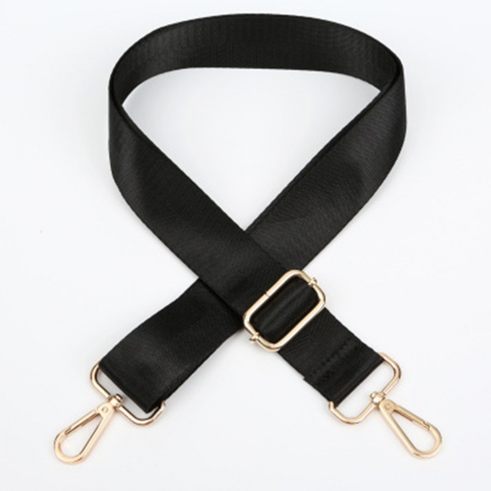 Picture of Zinc Based Alloy & Polyester DIY Bag Purse Accessories Bag Strap Gold Plated Black 140cm, 1 Piece