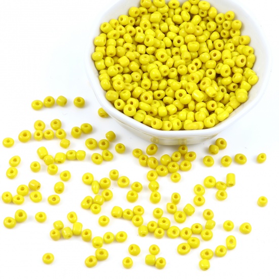 Picture of Glass Seed Seed Beads Cylinder Lemon Yellow 4mm x 3mm, Hole: Approx 1.2mm, 1 Packet ( 5100 PCs/Packet)