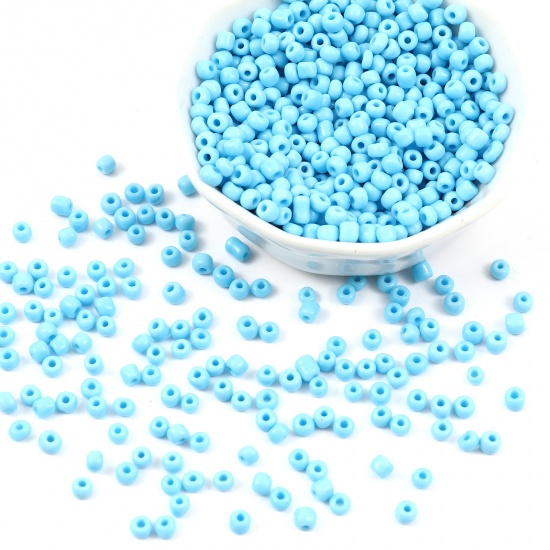Picture of Glass Seed Seed Beads Cylinder Skyblue 4mm x 3mm, Hole: Approx 1.2mm, 1 Packet ( 5100 PCs/Packet)